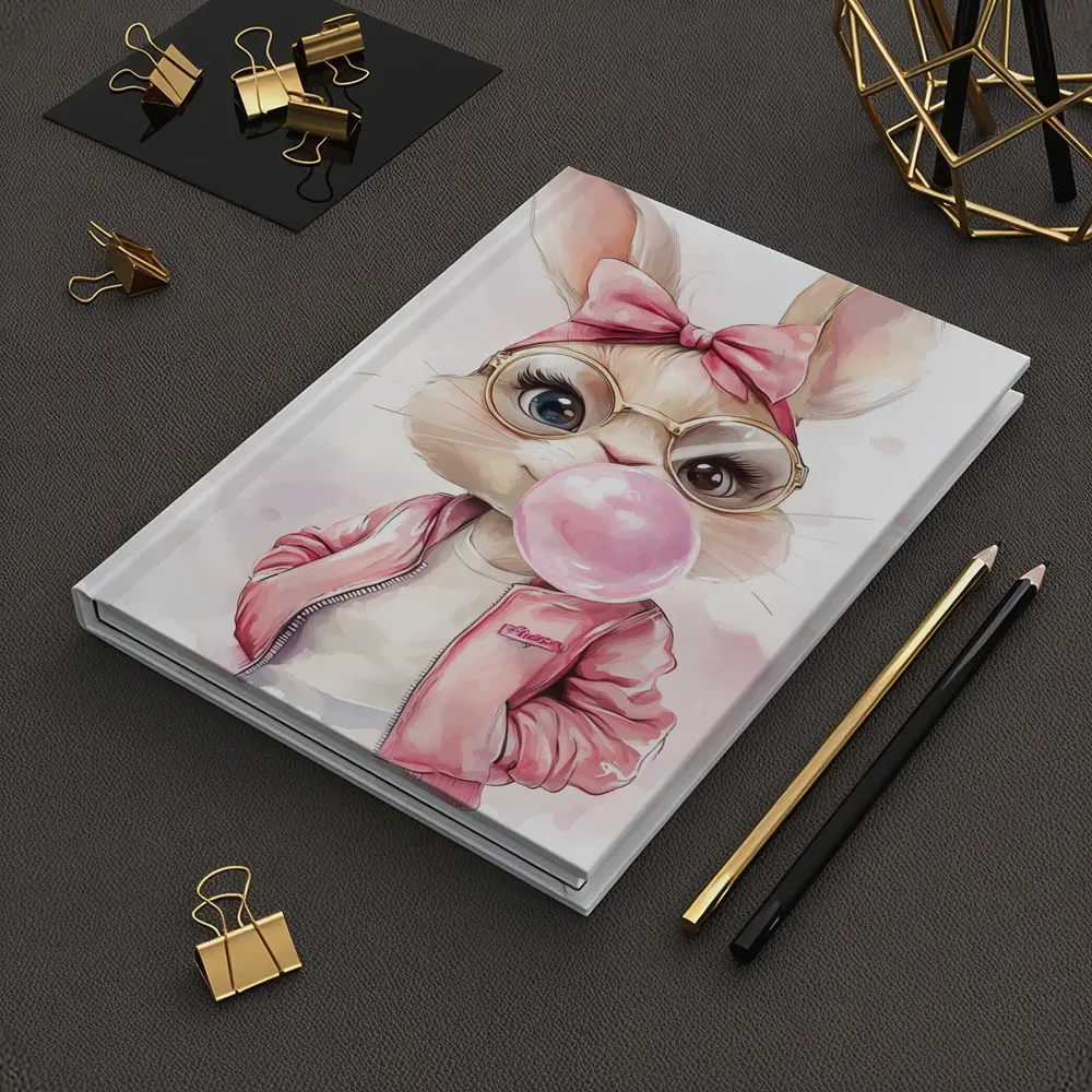 Cool Bunny Girl Blowing Bubblegum Pink Art – Notebooks