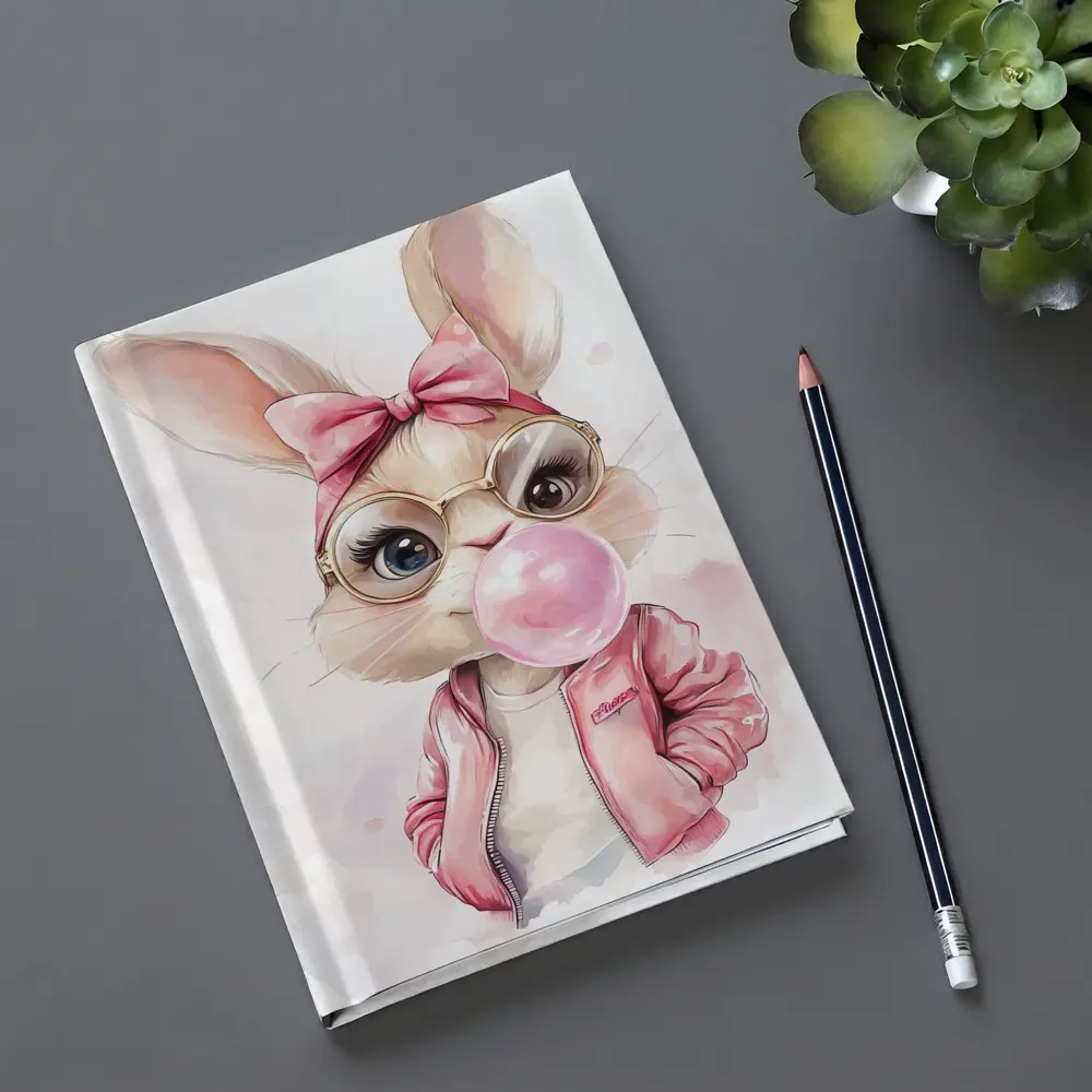 Cool Bunny Girl Blowing Bubblegum Pink Art – Notebooks
