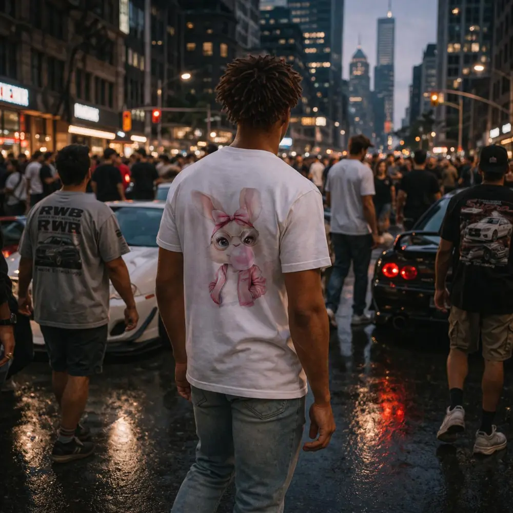 Cool Bunny Girl Blowing Bubblegum Pink Art – T-Shirts