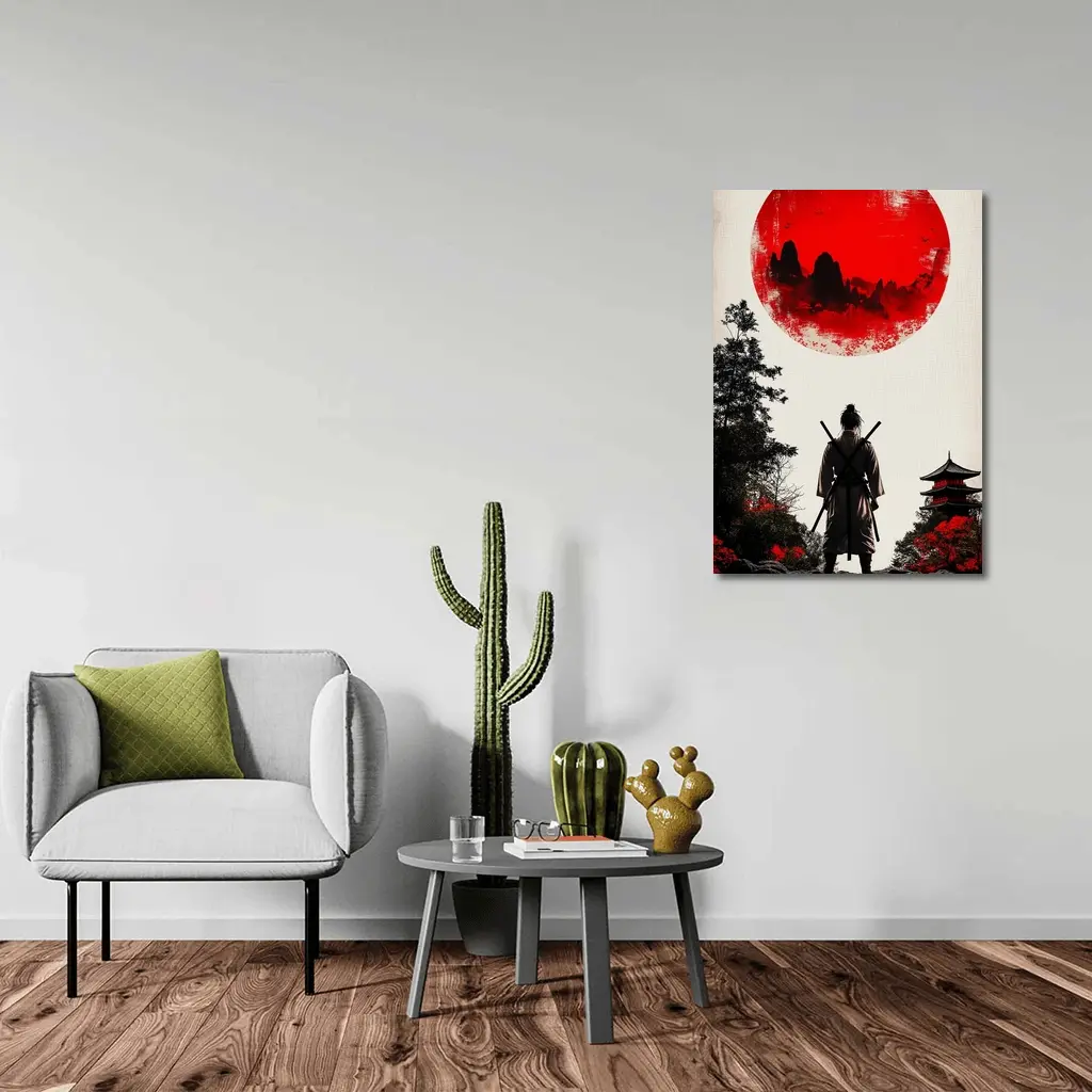 Samurai Warrior Red Sun Japanese Art – Wall Art