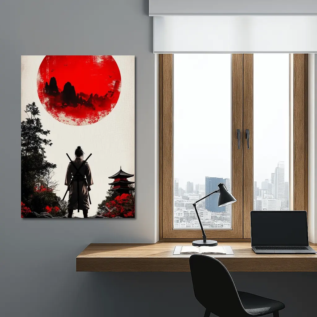 Samurai Warrior Red Sun Japanese Art – Wall Art