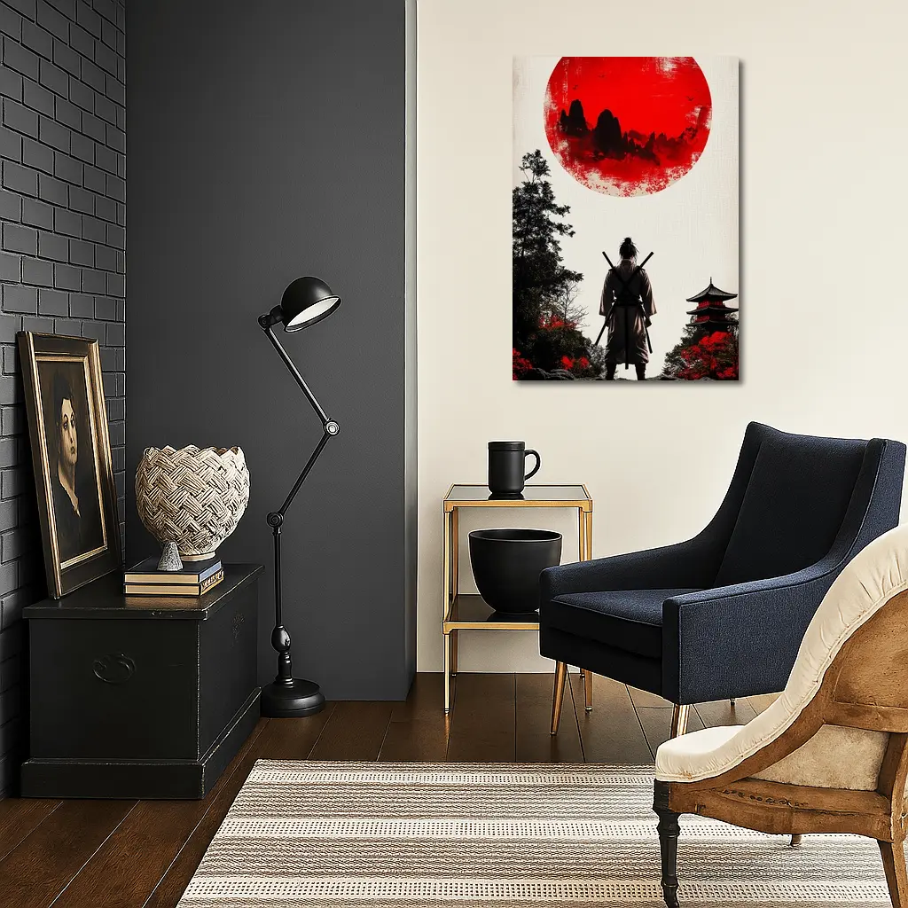 Samurai Warrior Red Sun Japanese Art – Wall Art