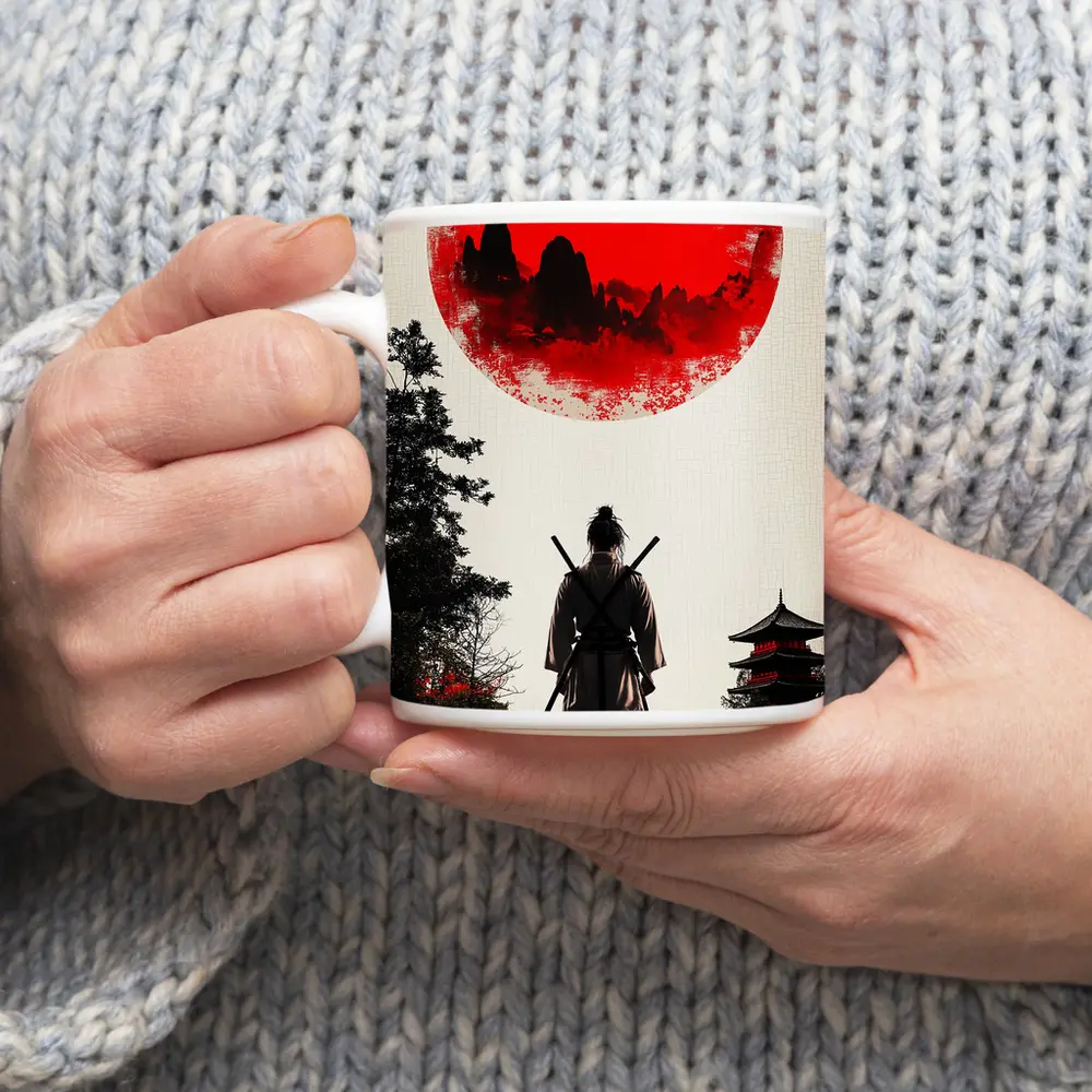 Samurai Warrior Red Sun Japanese Art – Mugs