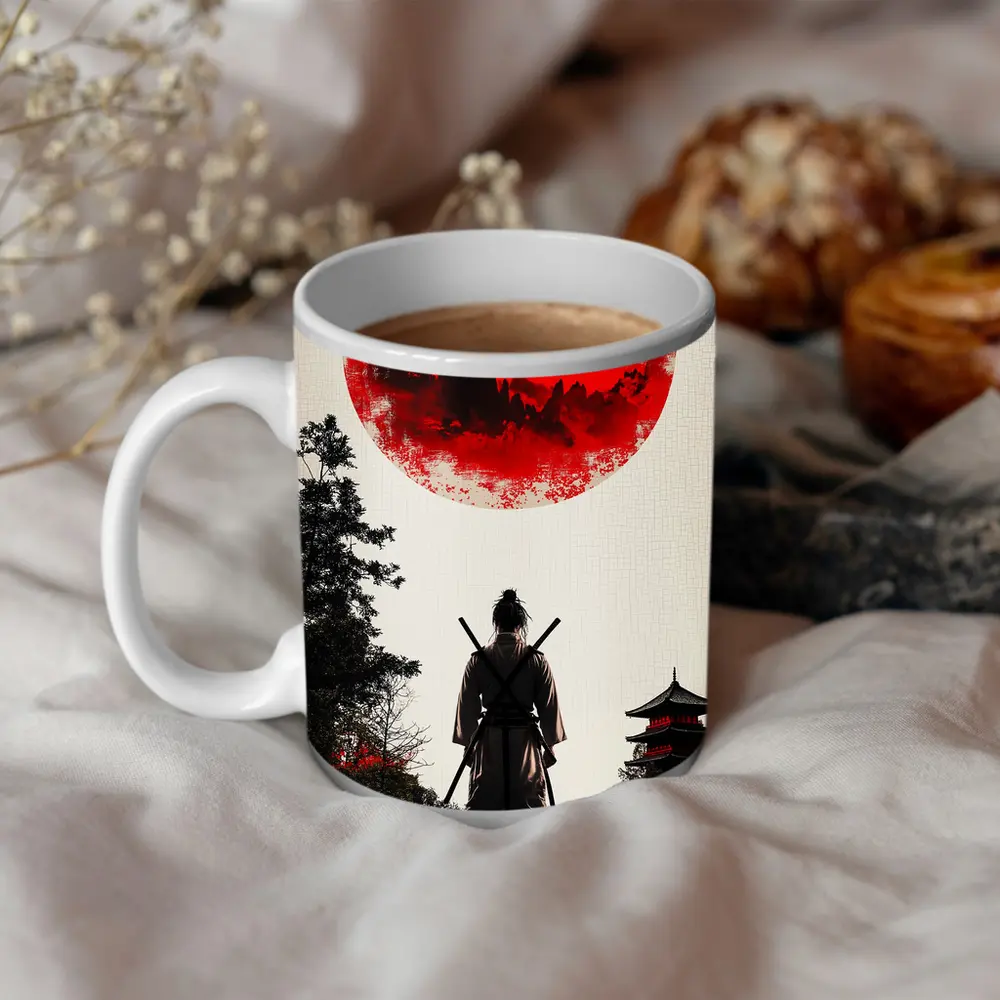 Samurai Warrior Red Sun Japanese Art – Mugs
