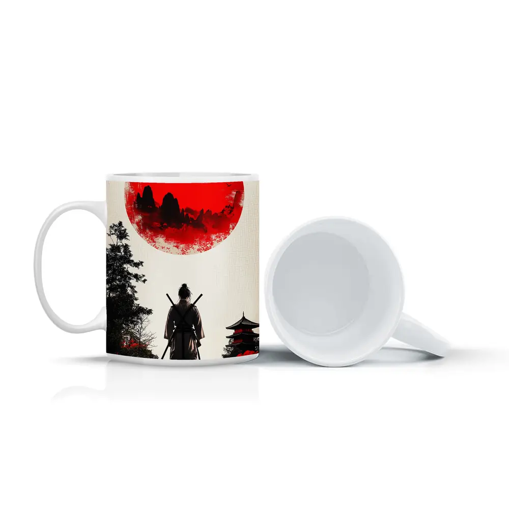 Samurai Warrior Red Sun Japanese Art – Mugs