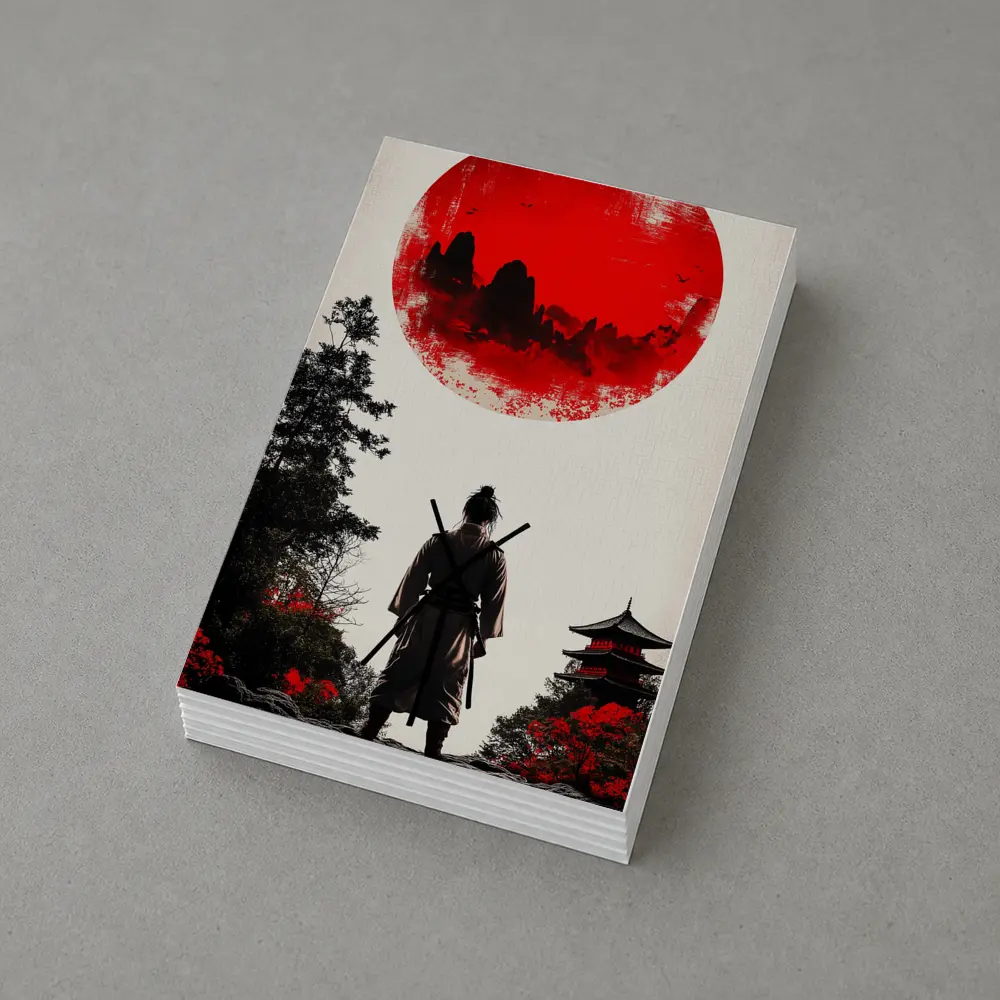 Samurai Warrior Red Sun Japanese Art – Postcards