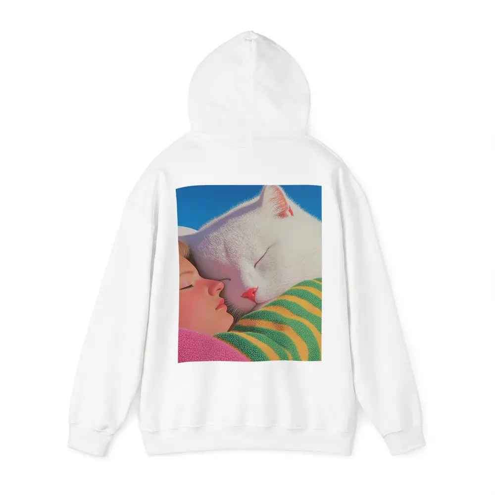 White Cat and Girl Sleeping Together – Hoodies