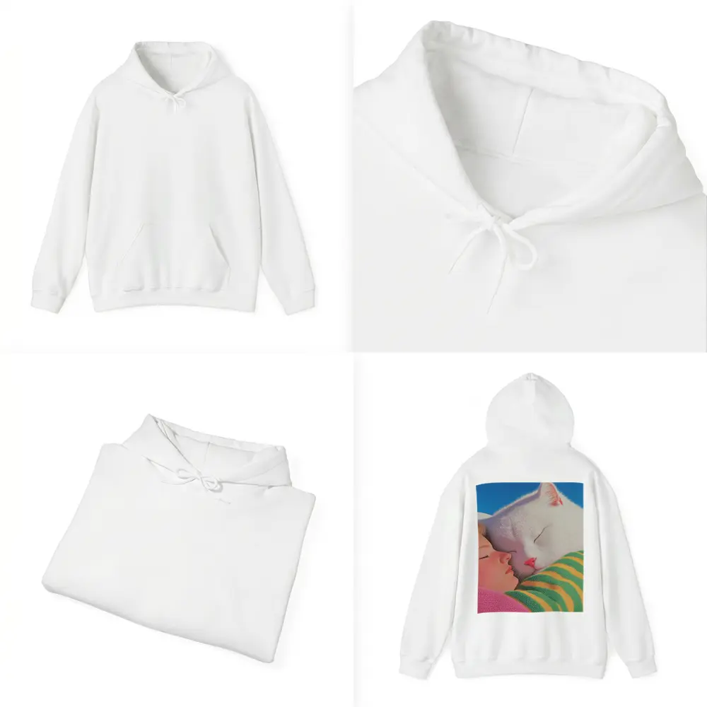 White Cat and Girl Sleeping Together – Hoodies