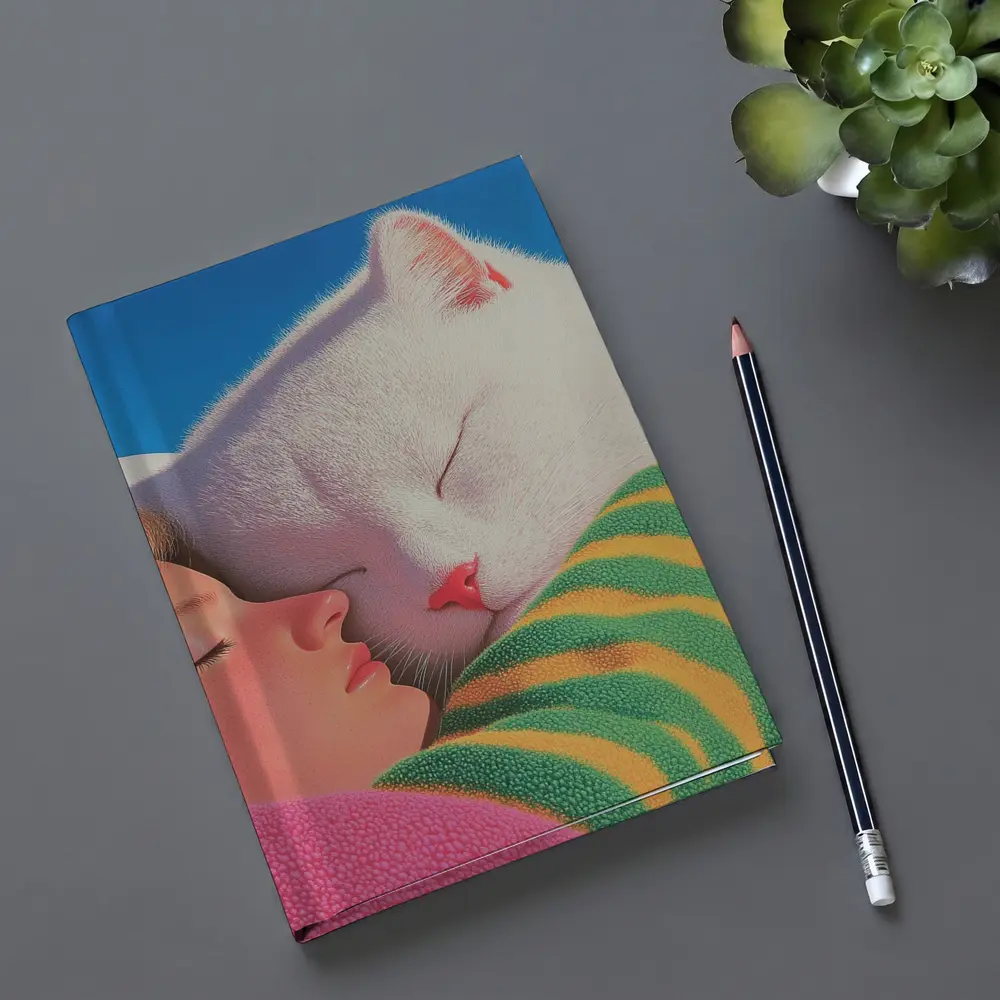 White Cat and Girl Sleeping Together – Notebooks