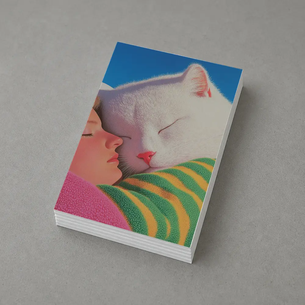 White Cat and Girl Sleeping Together – Postcards