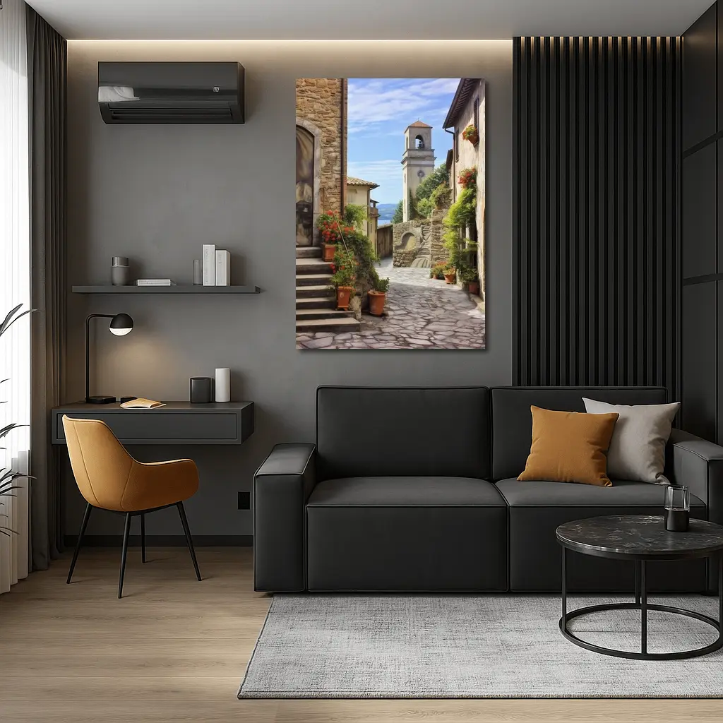Italian Village Cobblestone Street Bell Tower – Wall Art