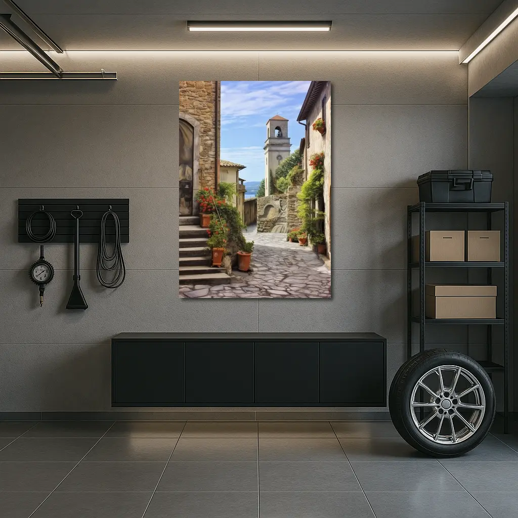 Italian Village Cobblestone Street Bell Tower – Wall Art