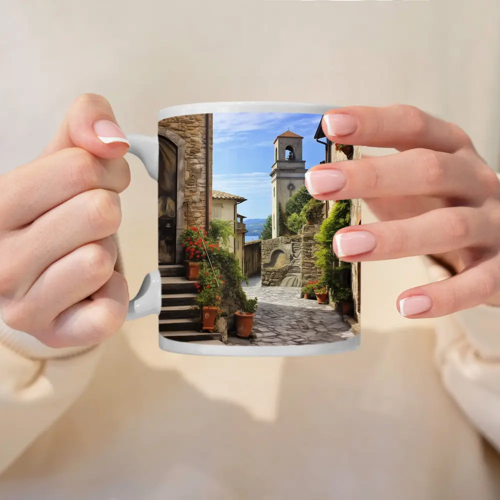 Italian Village Cobblestone Street Bell Tower – Mugs
