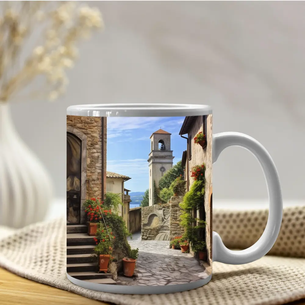 Italian Village Cobblestone Street Bell Tower – Mugs