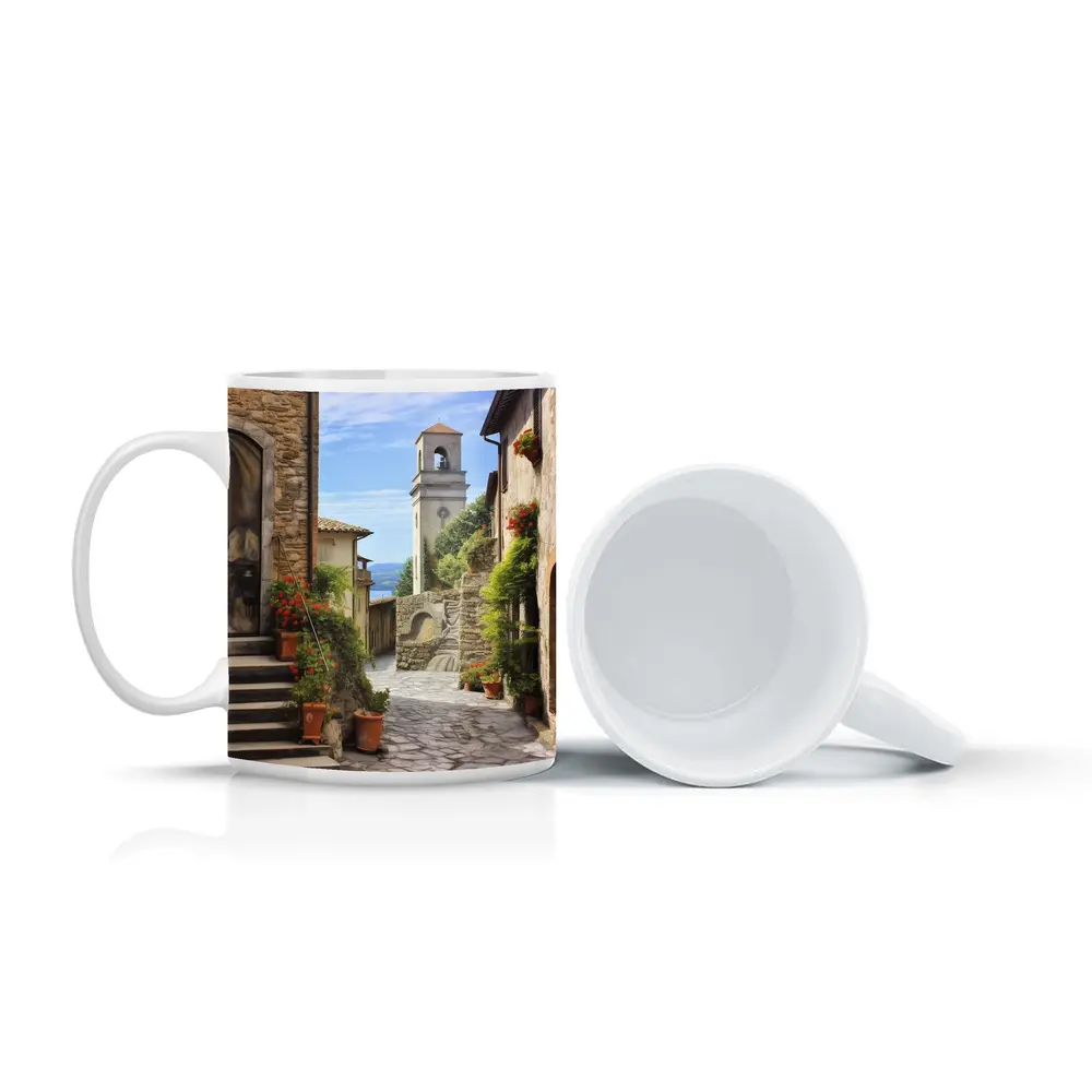 Italian Village Cobblestone Street Bell Tower – Mugs