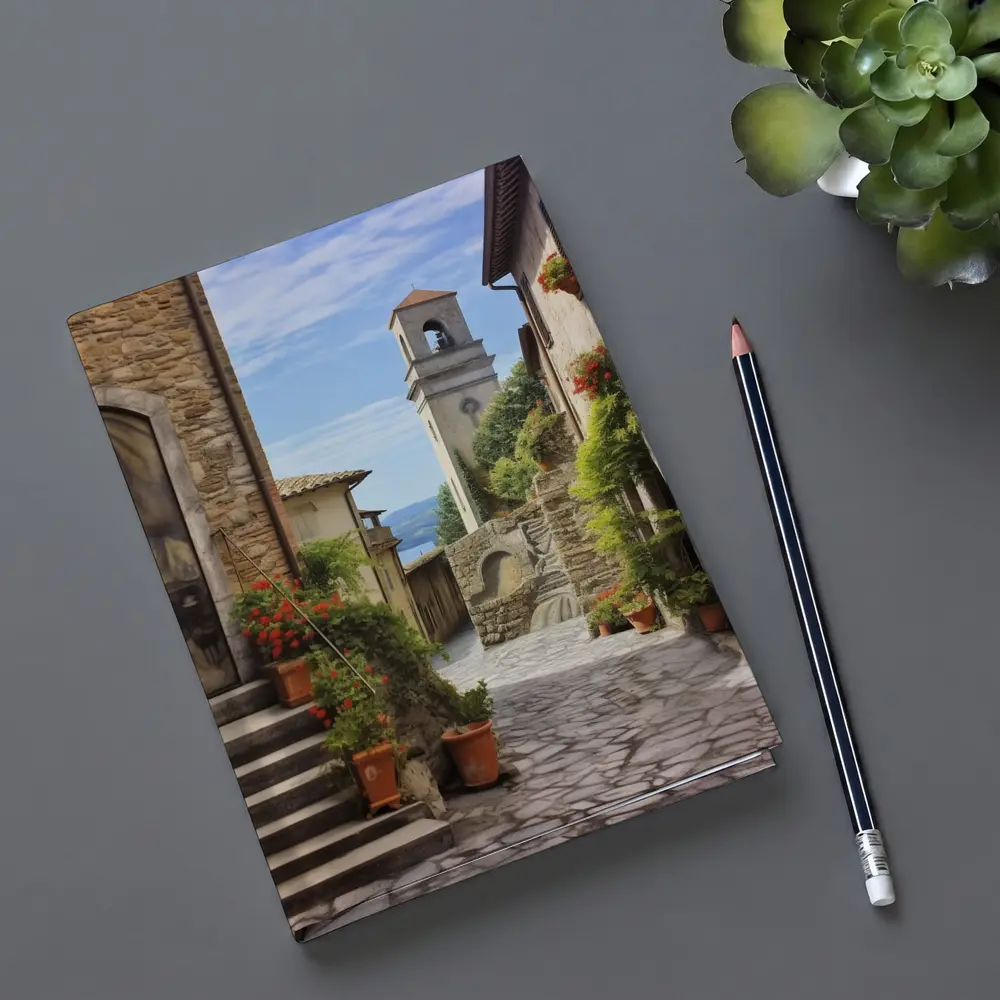 Italian Village Cobblestone Street Bell Tower – Notebooks