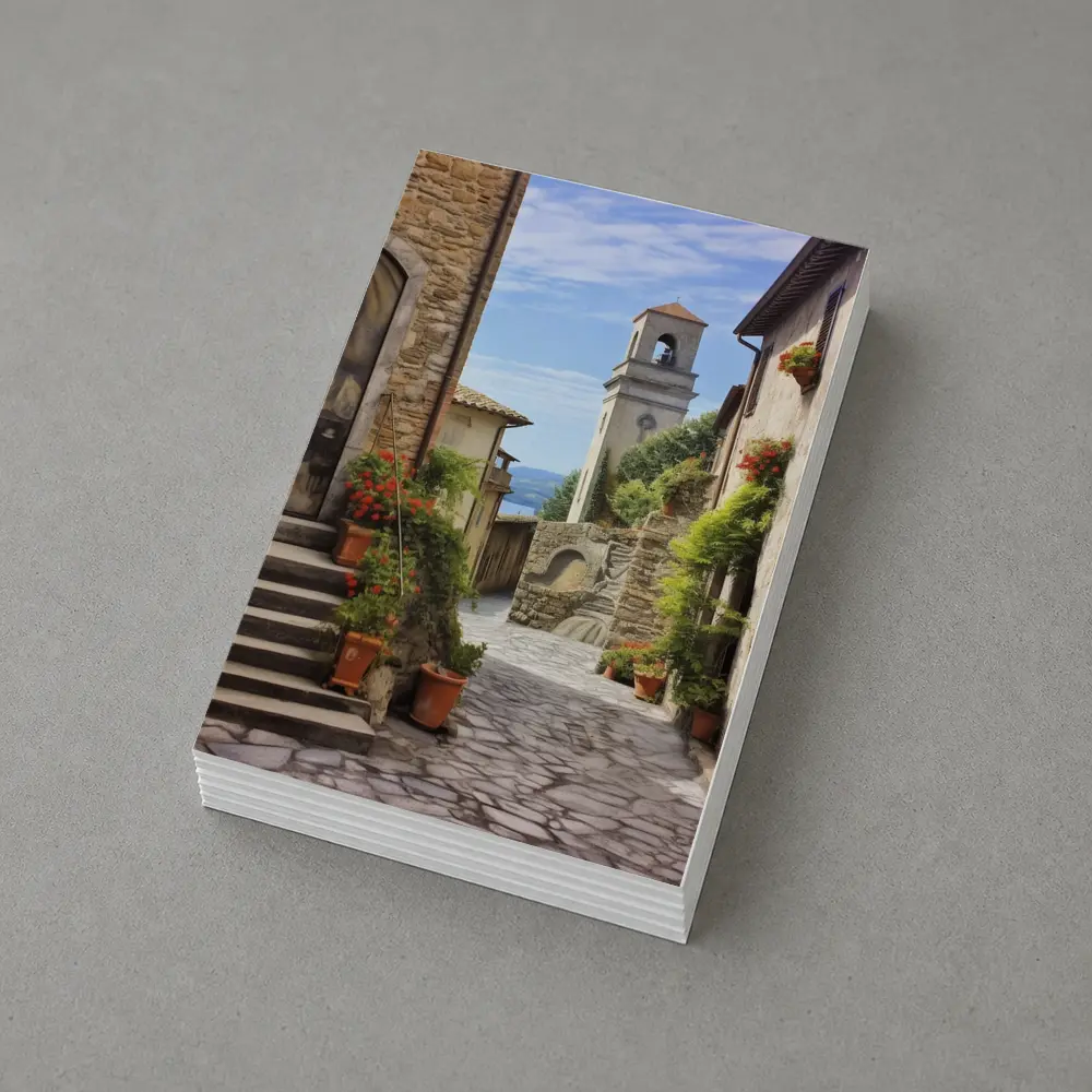 Italian Village Cobblestone Street Bell Tower – Postcards