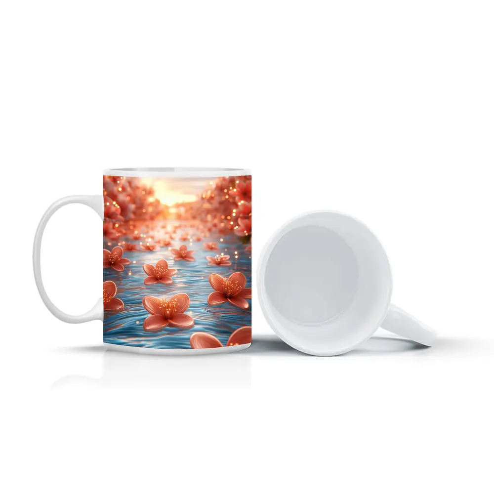 Pink Flowers Floating on Blue Water – Mugs