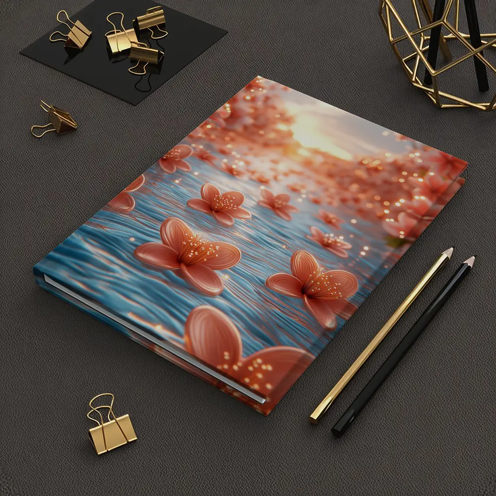Pink Flowers Floating on Blue Water – Notebooks
