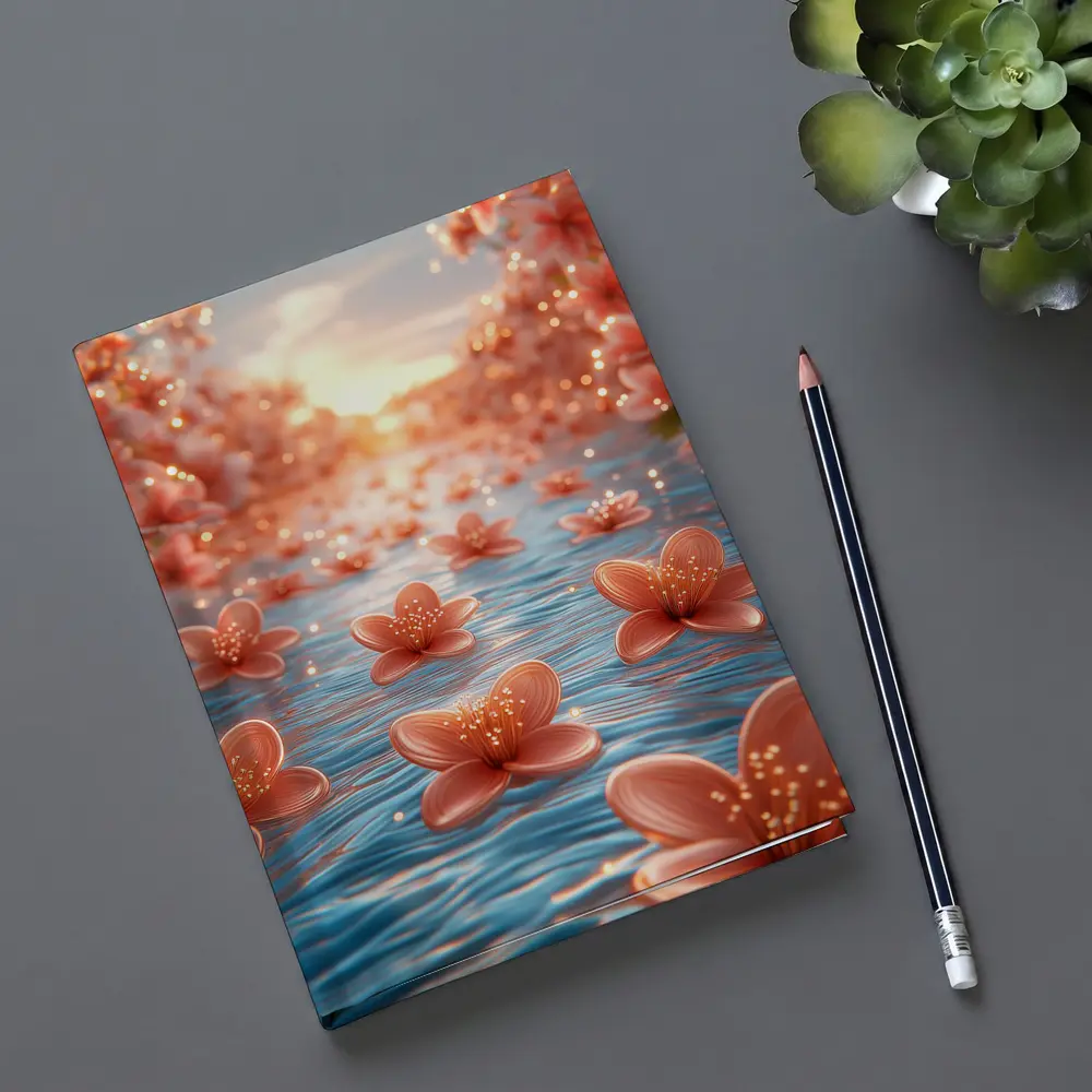 Pink Flowers Floating on Blue Water – Notebooks