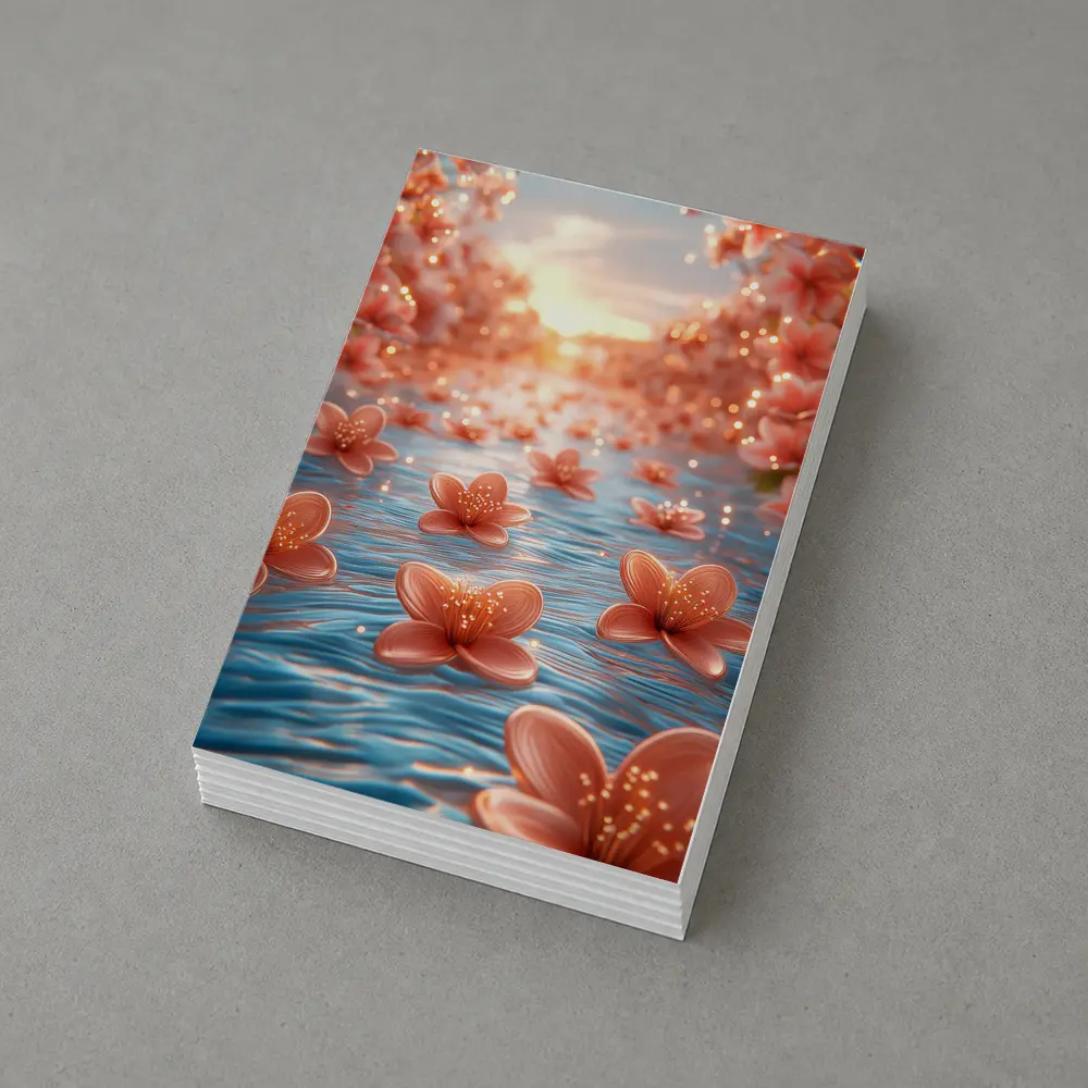 Pink Flowers Floating on Blue Water – Postcards