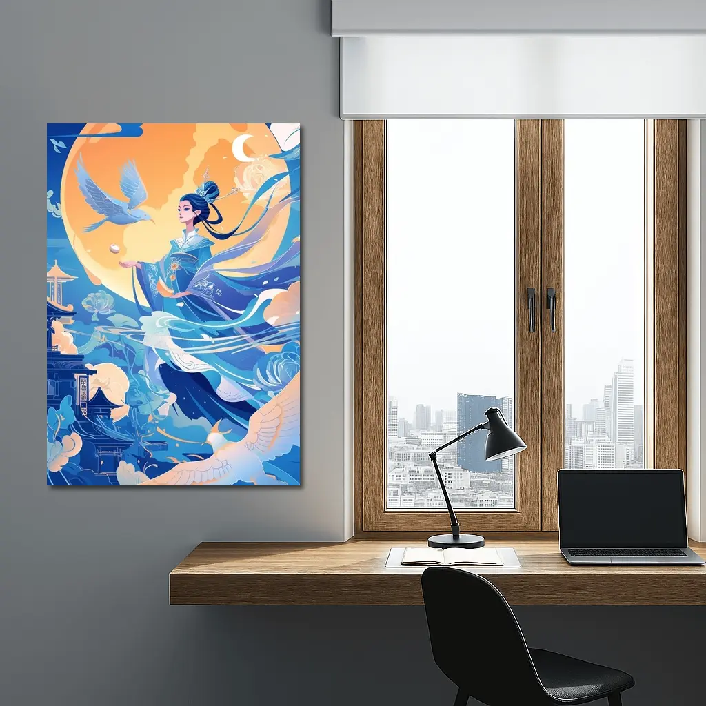 Chinese Moon Goddess Flying Blue Fantasy – Wall Art