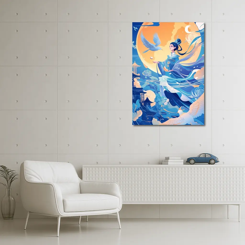 Chinese Moon Goddess Flying Blue Fantasy – Wall Art