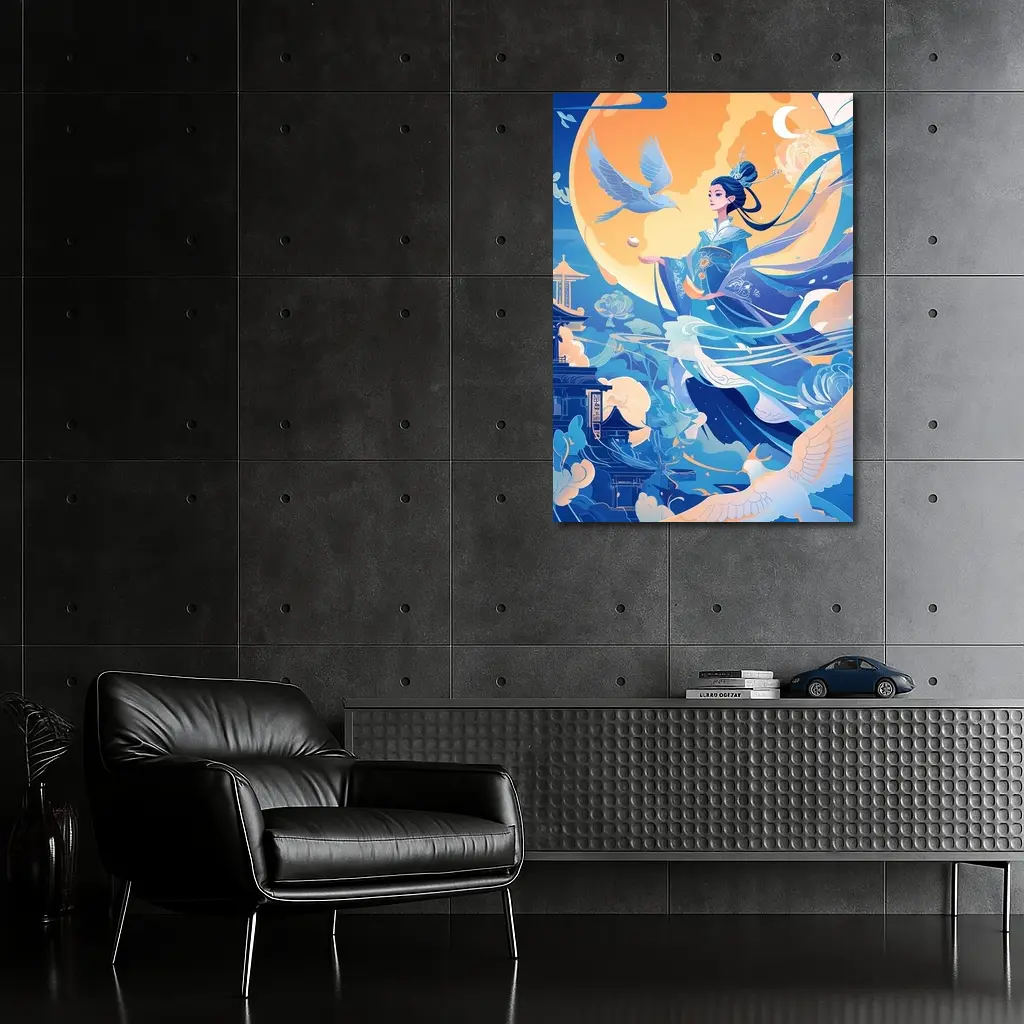 Chinese Moon Goddess Flying Blue Fantasy – Wall Art