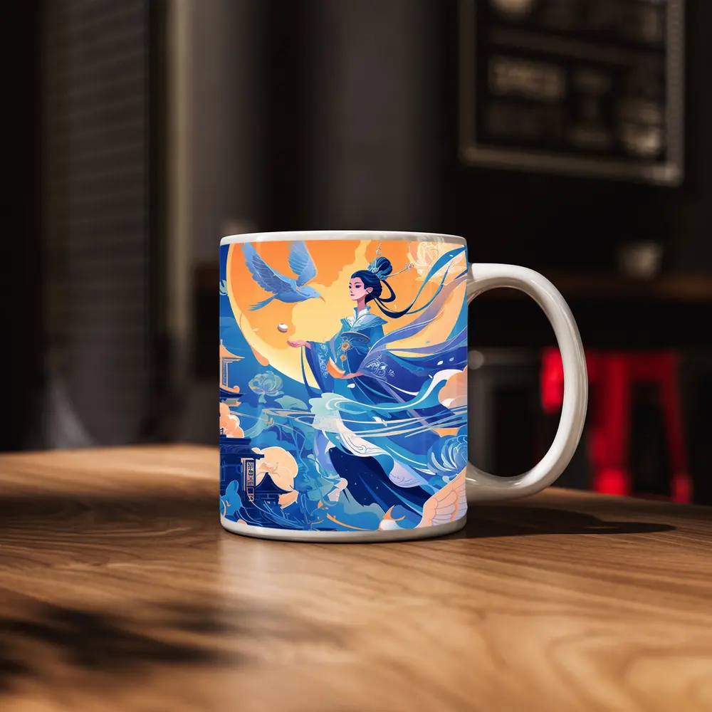 Chinese Moon Goddess Flying Blue Fantasy – Mugs