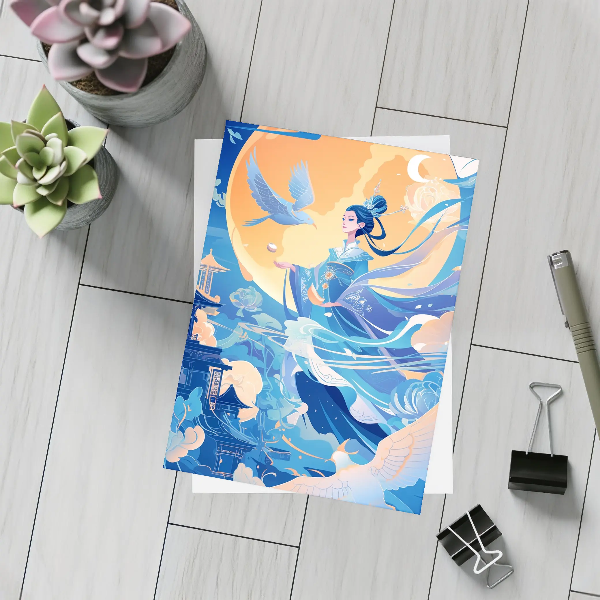 Chinese Moon Goddess Flying Blue Fantasy – Postcards