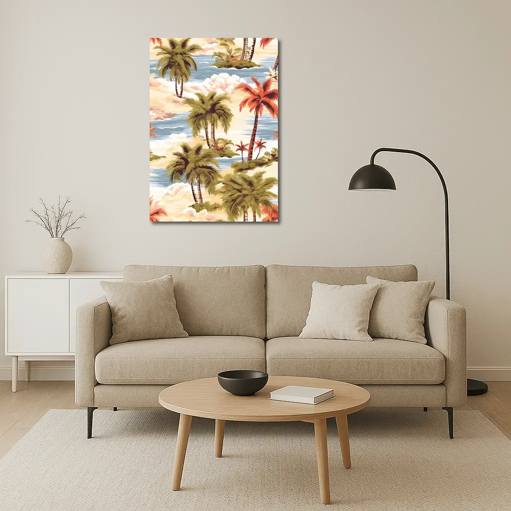 Tropical Palm Trees Island Scene Illustration – Wall Art