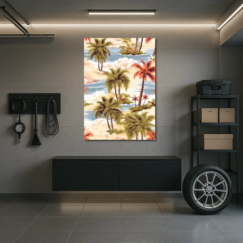 Tropical Palm Trees Island Scene Illustration – Wall Art