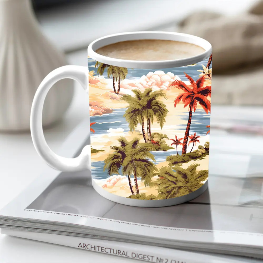Tropical Palm Trees Island Scene Illustration – Mugs