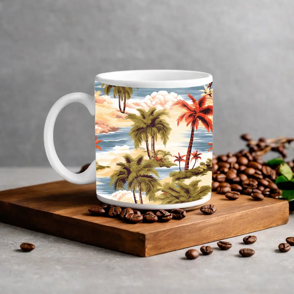 Tropical Palm Trees Island Scene Illustration – Mugs