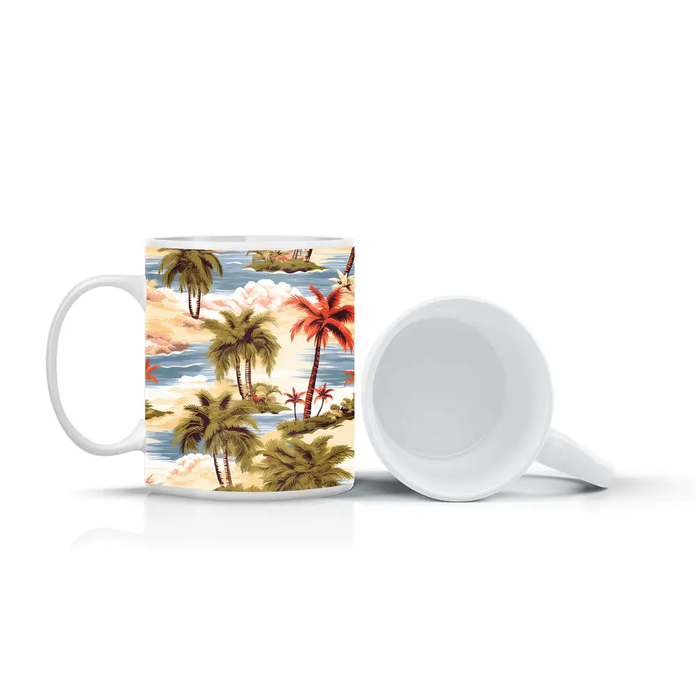 Tropical Palm Trees Island Scene Illustration – Mugs
