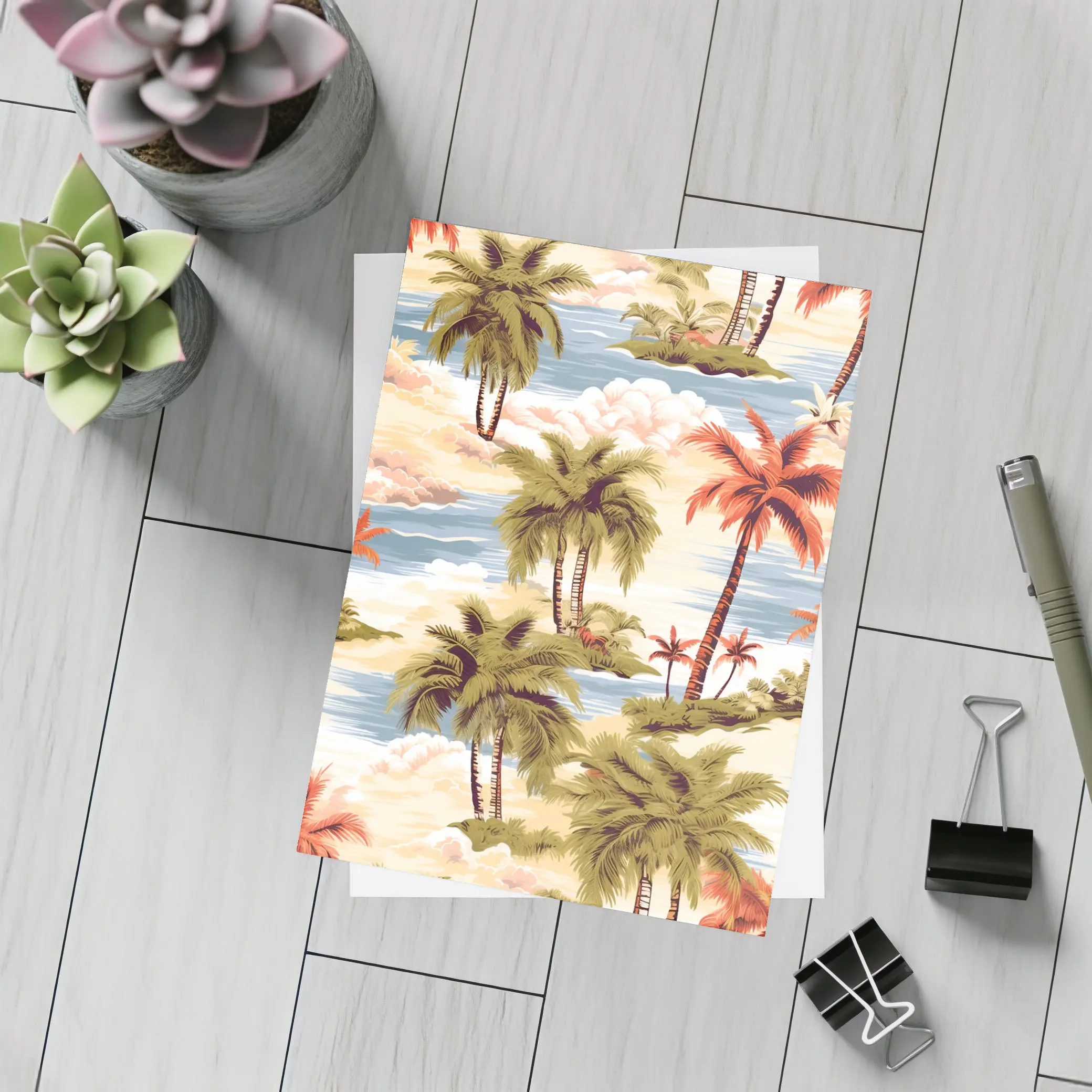 Tropical Palm Trees Island Scene Illustration – Postcards