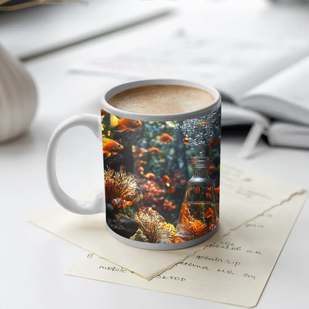 Goldfish Swimming Coral Reef Underwater Scene – Mugs