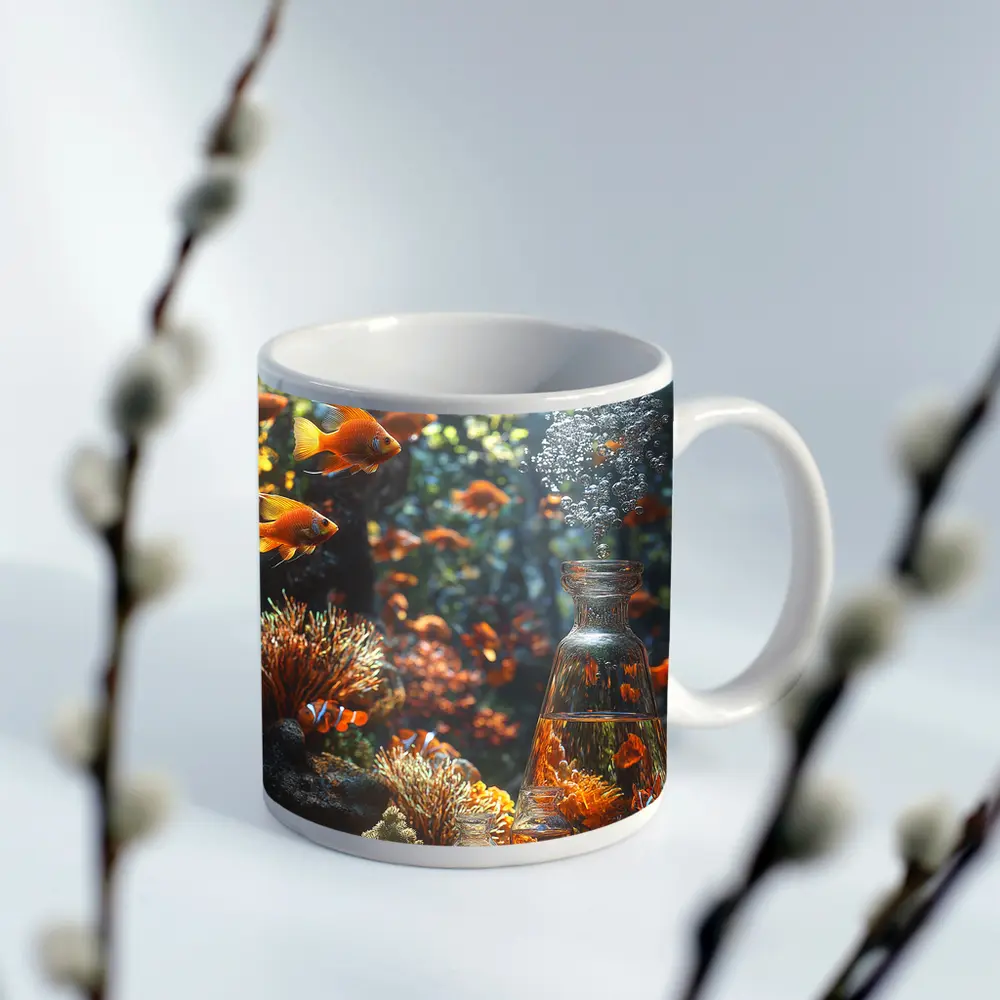 Goldfish Swimming Coral Reef Underwater Scene – Mugs