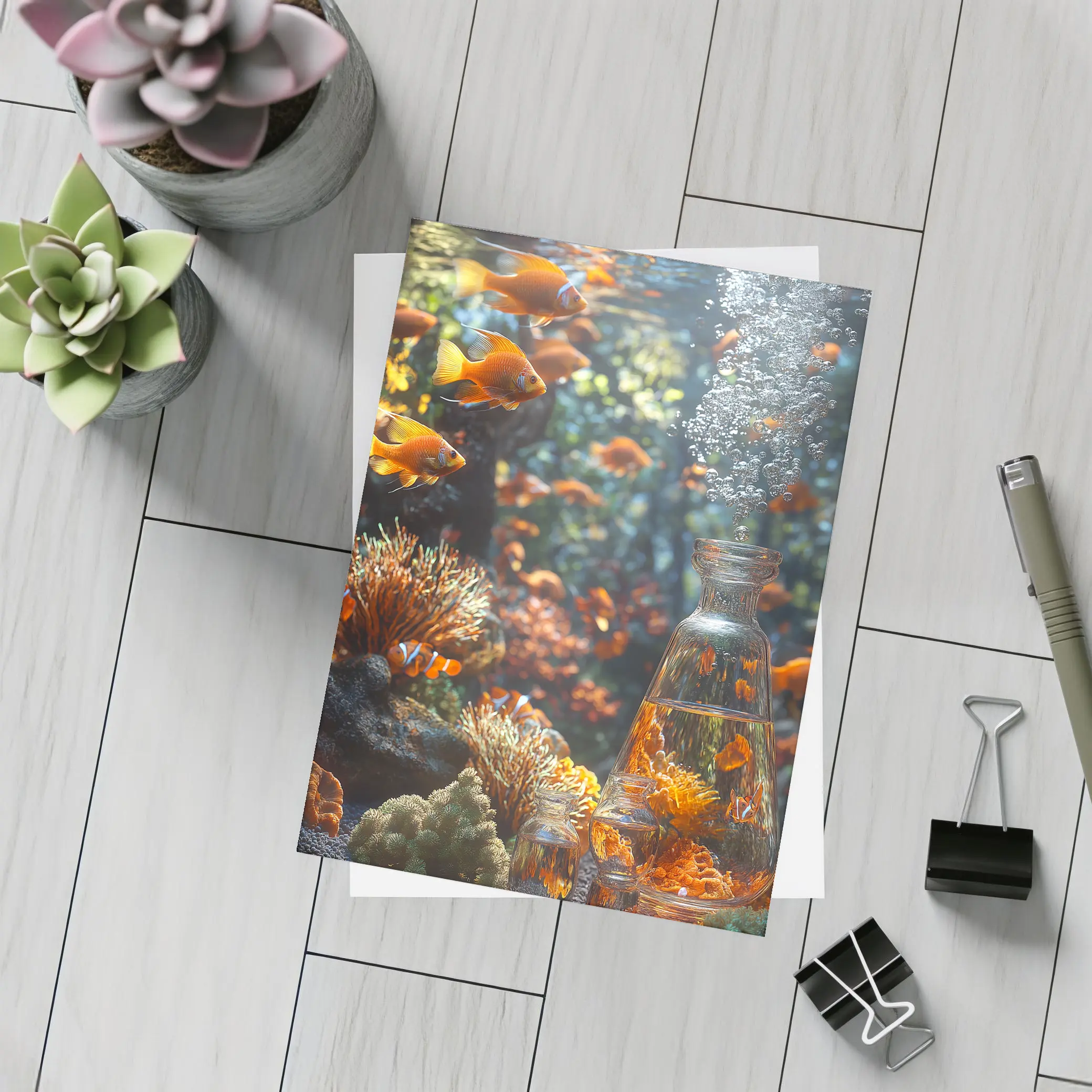 Goldfish Swimming Coral Reef Underwater Scene – Postcards