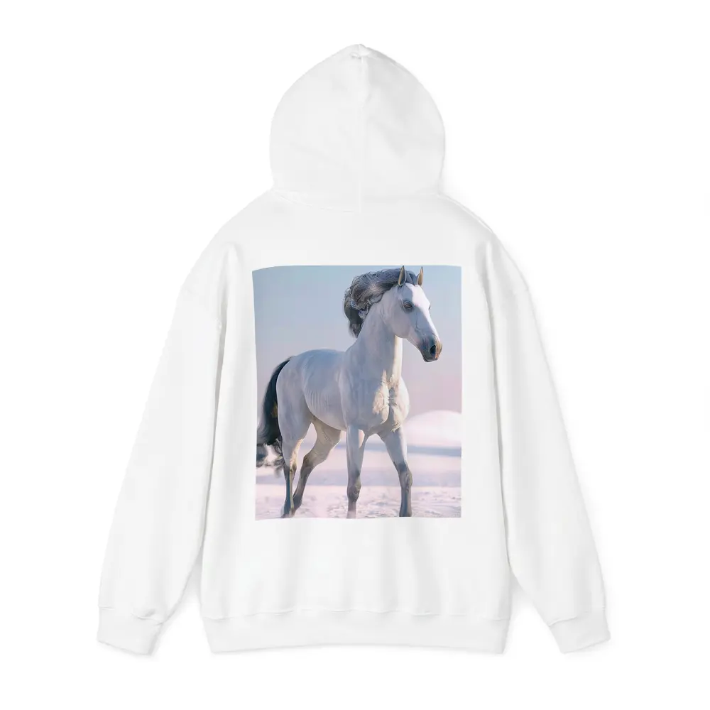 White Horse Running Through Snowy Winter Landscape – Hoodies