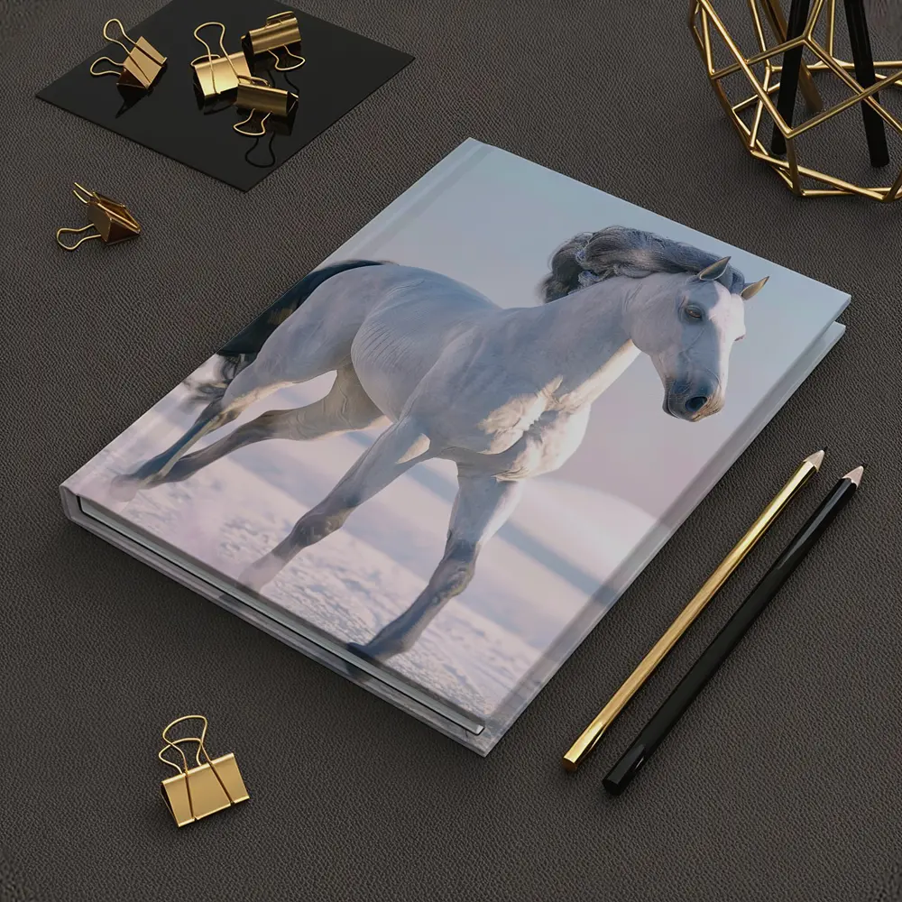 White Horse Running Through Snowy Winter Landscape – Notebooks