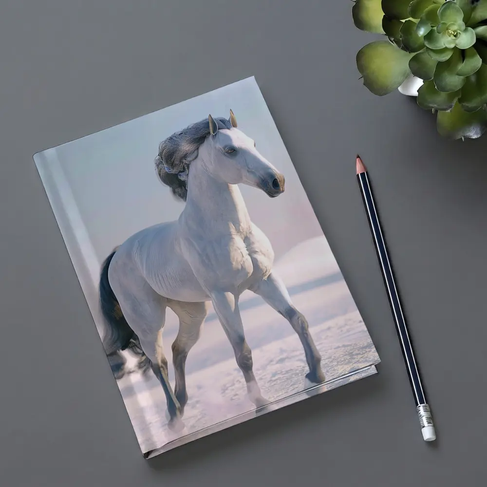 White Horse Running Through Snowy Winter Landscape – Notebooks