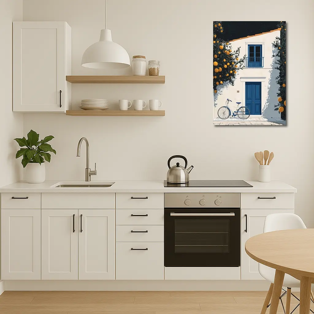 Mediterranean White House Blue Door Orange Trees – Wall Art