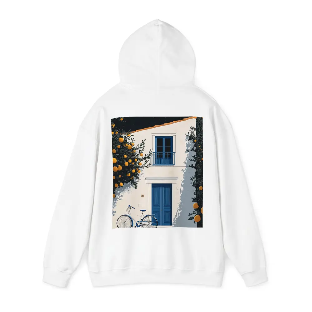 Mediterranean White House Blue Door Orange Trees – Hoodies