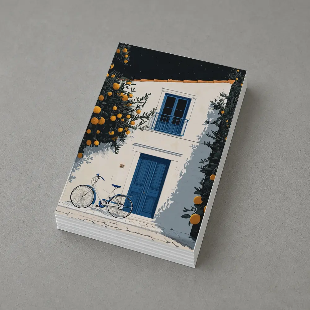 Mediterranean White House Blue Door Orange Trees – Postcards