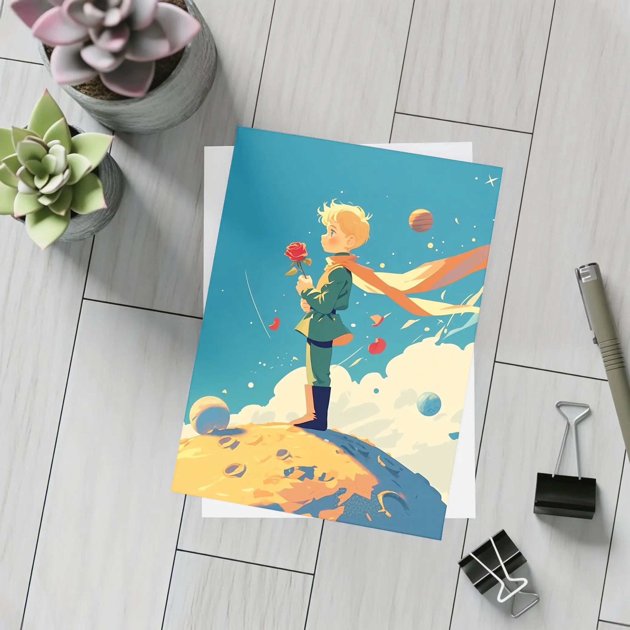 Little Prince Boy Standing On Small Planet – Postcards
