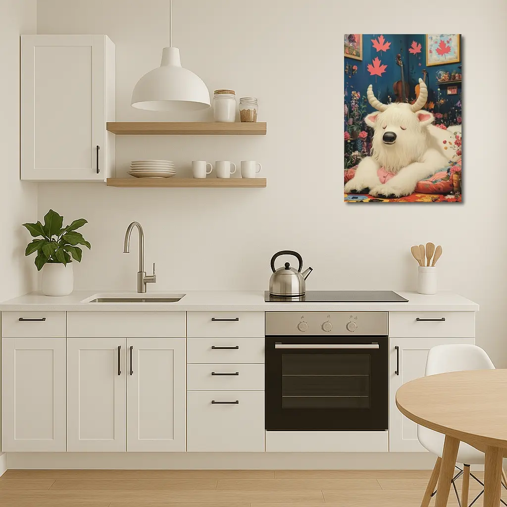 White Goat Sleeping Floral Room Maple Leaves – Wall Art