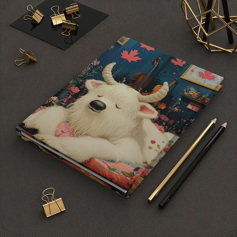 White Goat Sleeping Floral Room Maple Leaves – Notebooks