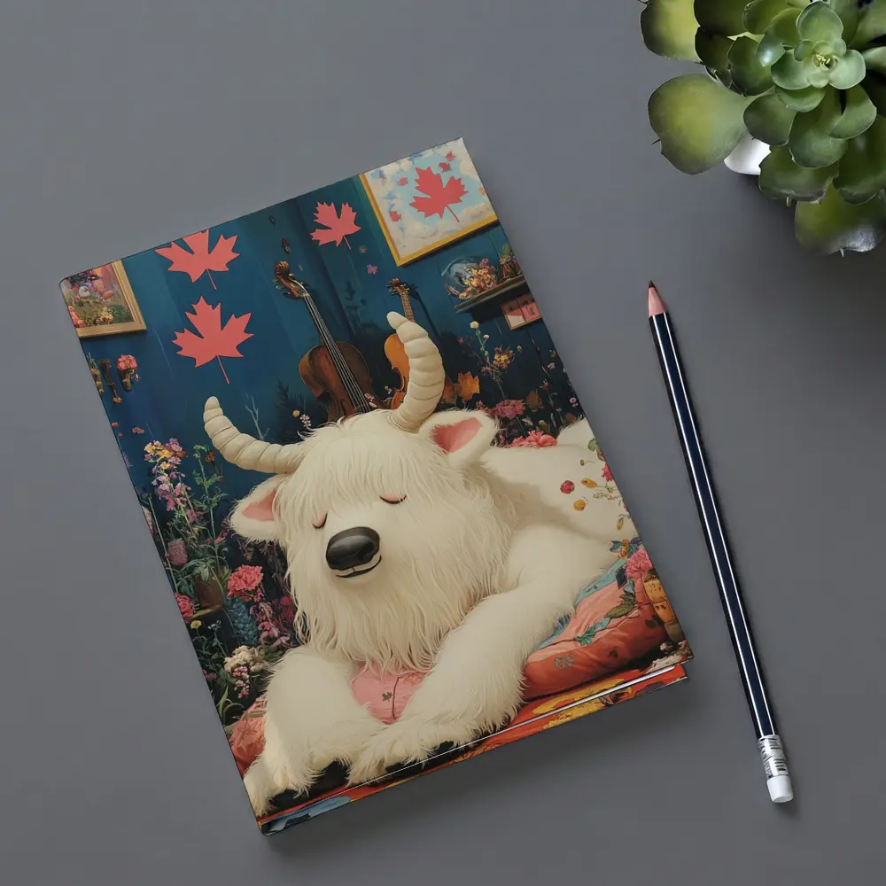 White Goat Sleeping Floral Room Maple Leaves – Notebooks