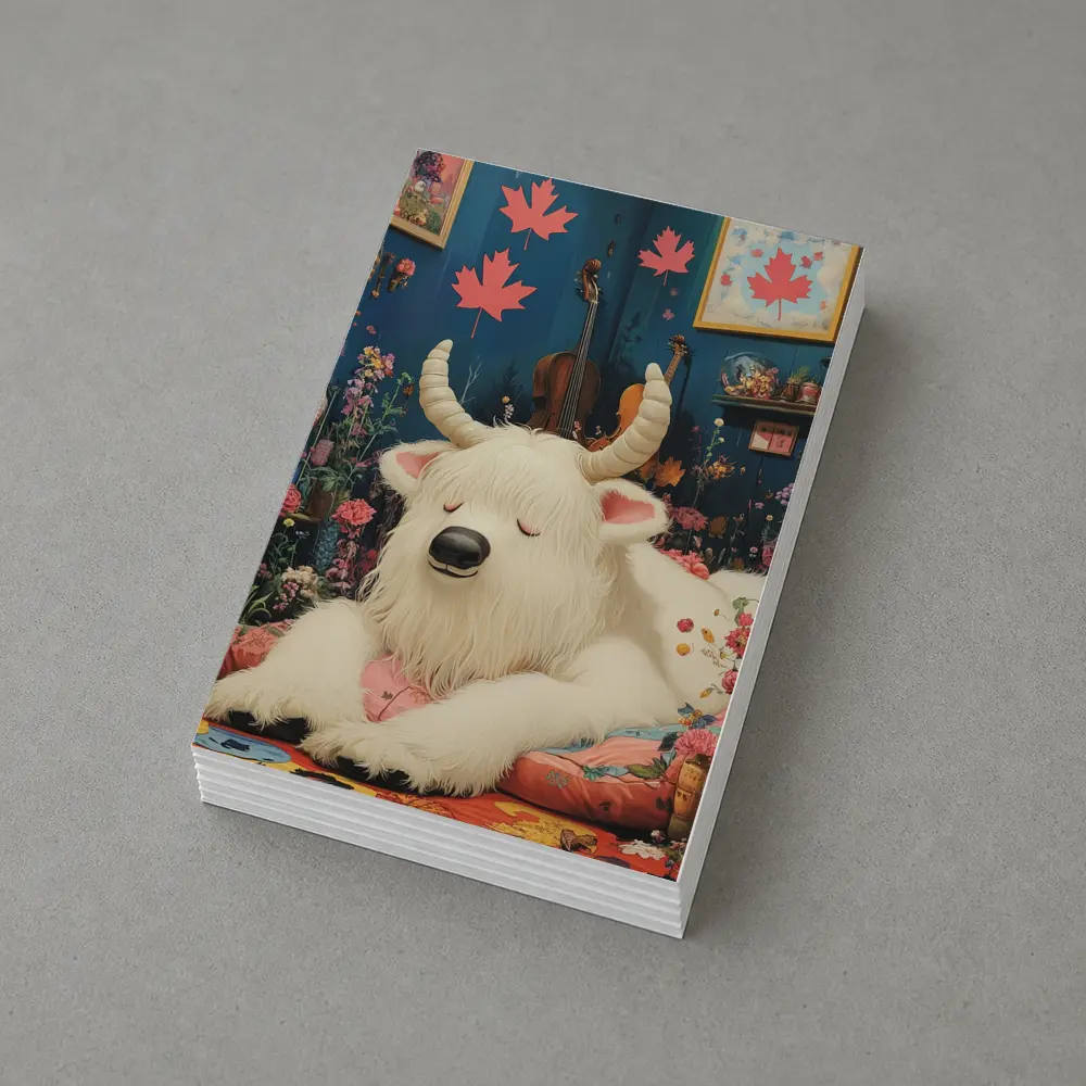 White Goat Sleeping Floral Room Maple Leaves – Postcards